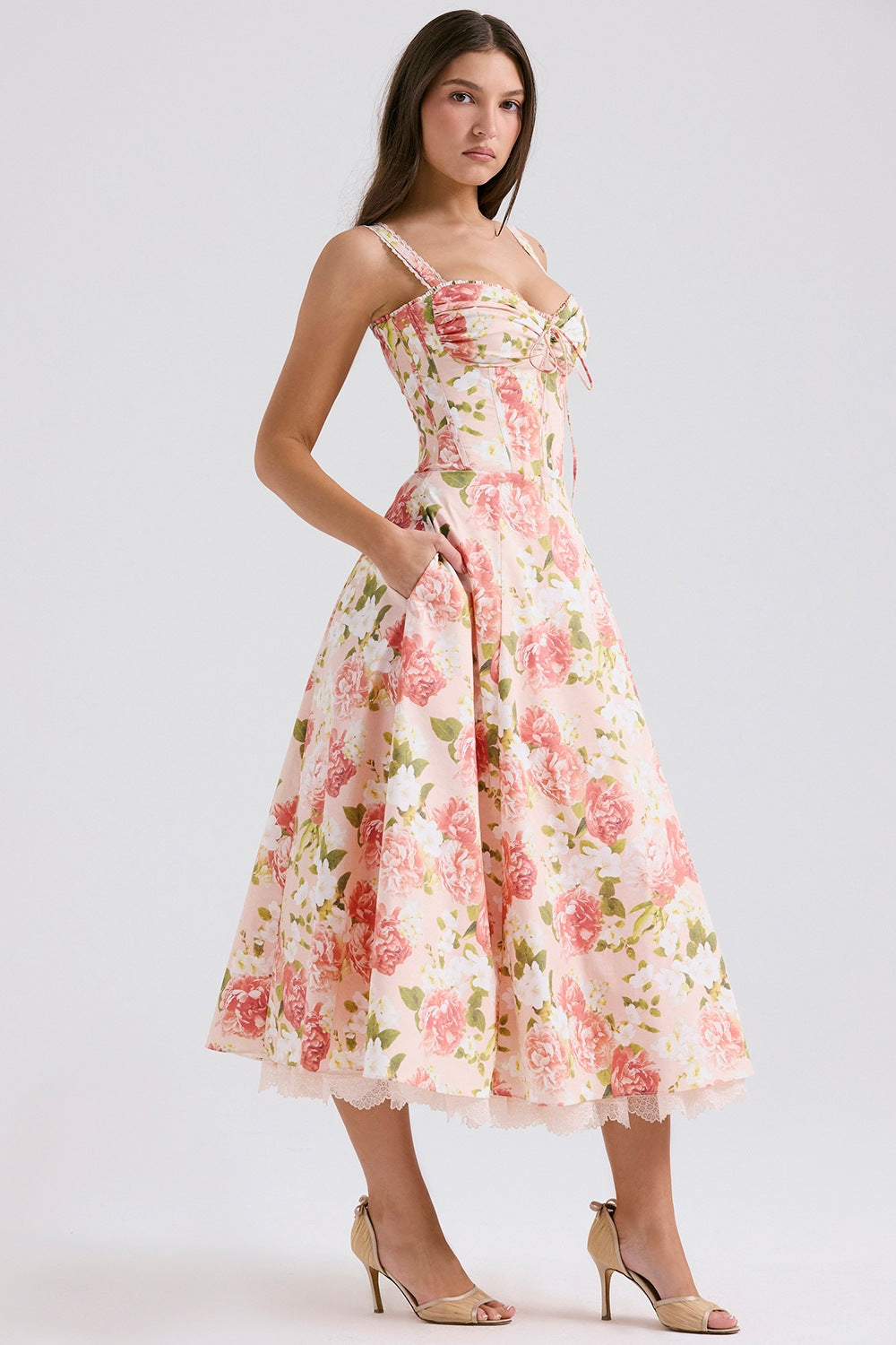 Floral Print Spaghetti Strap Midi Dress