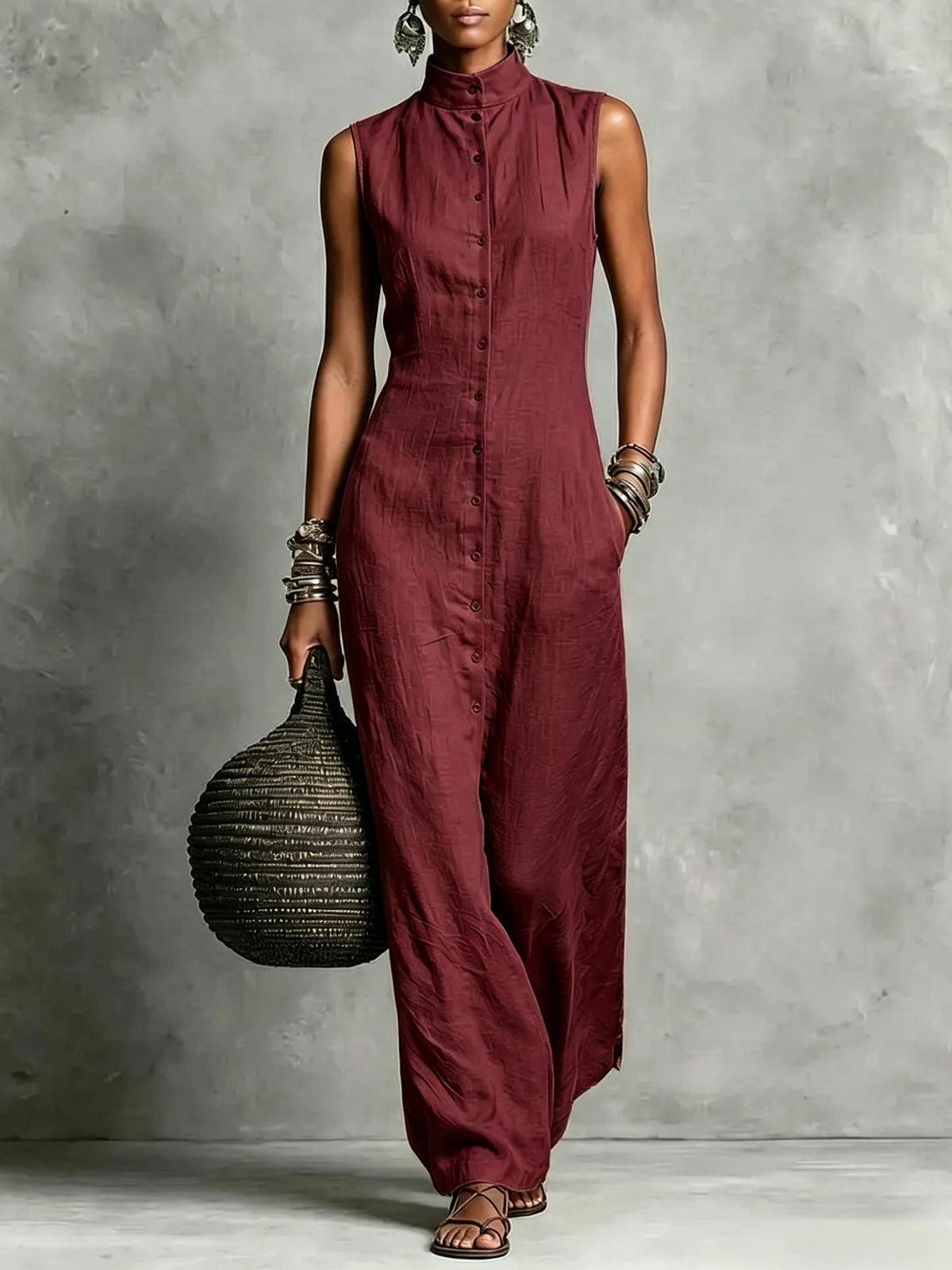 Chic Sleeveless Stand-Collar Jumpsuit for Women