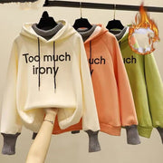 Fleece-Lined Letter Print Fake Two-Piece Hooded Sweatshirt