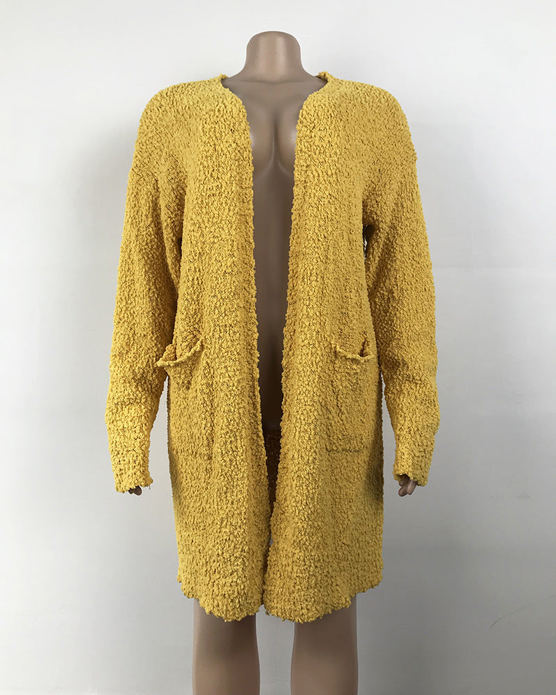 Cozy Fleece Double-Pocket Knit Cardigan Sweater