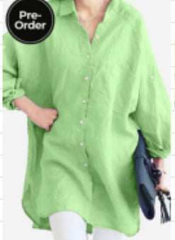 Plus Size Loose All-match Cotton And Linen Textured Shirt For Women