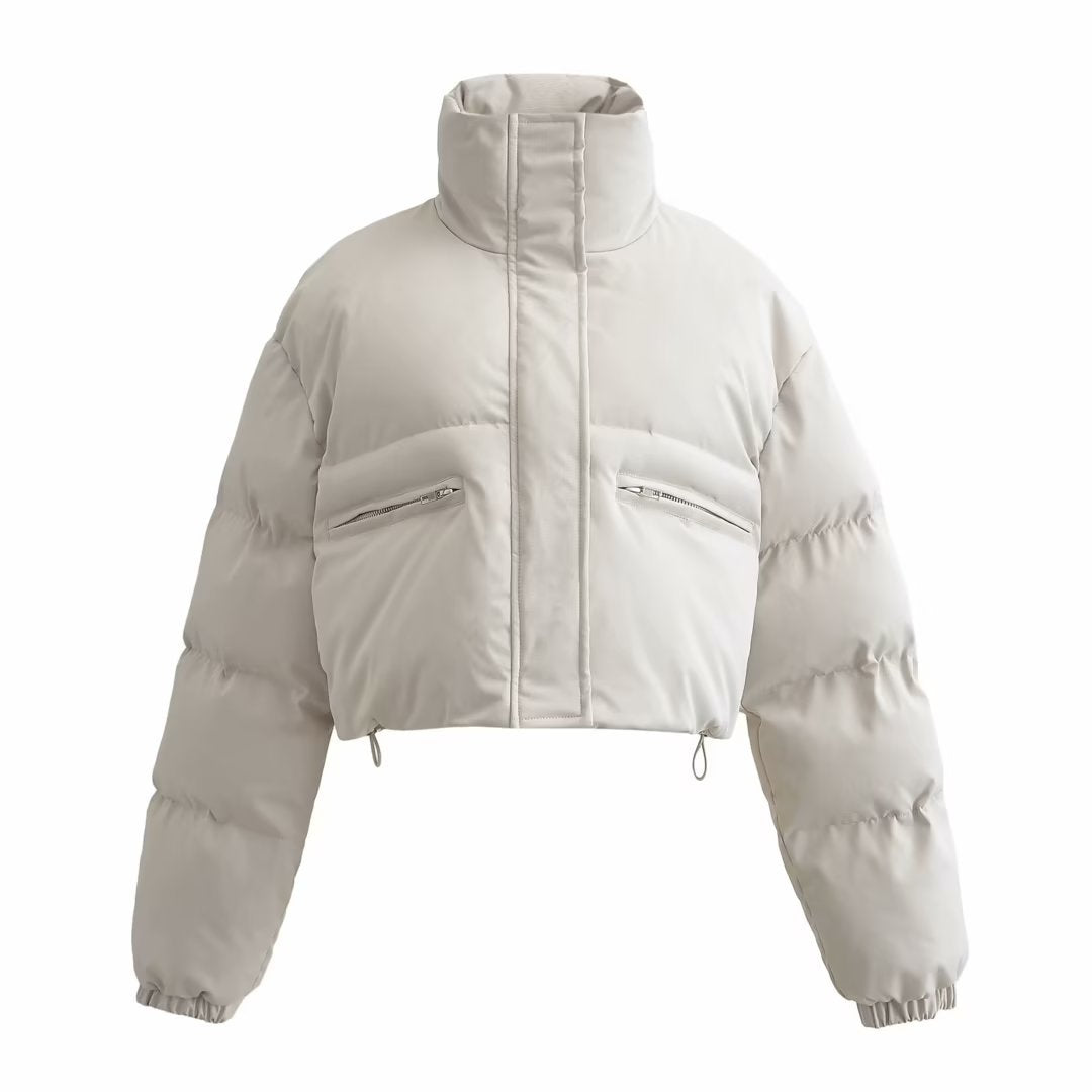 Women's Stand Collar Zipper Short Down Winter Coat