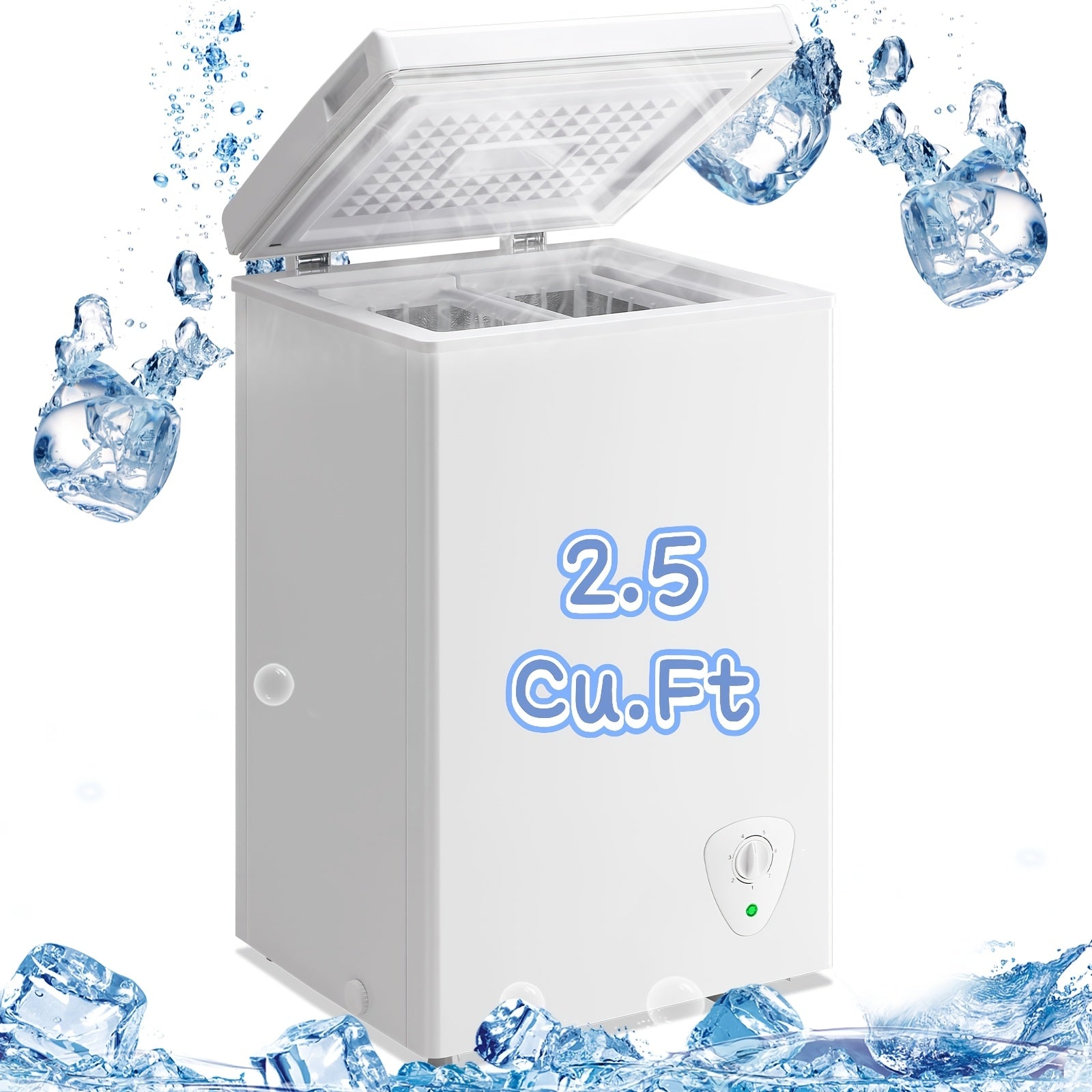 Small Chest Freezer, 3.5‑5.0 Cubic Feet, Adjustable Temperature, Top‑Open Door with Removable Storage Basket, White