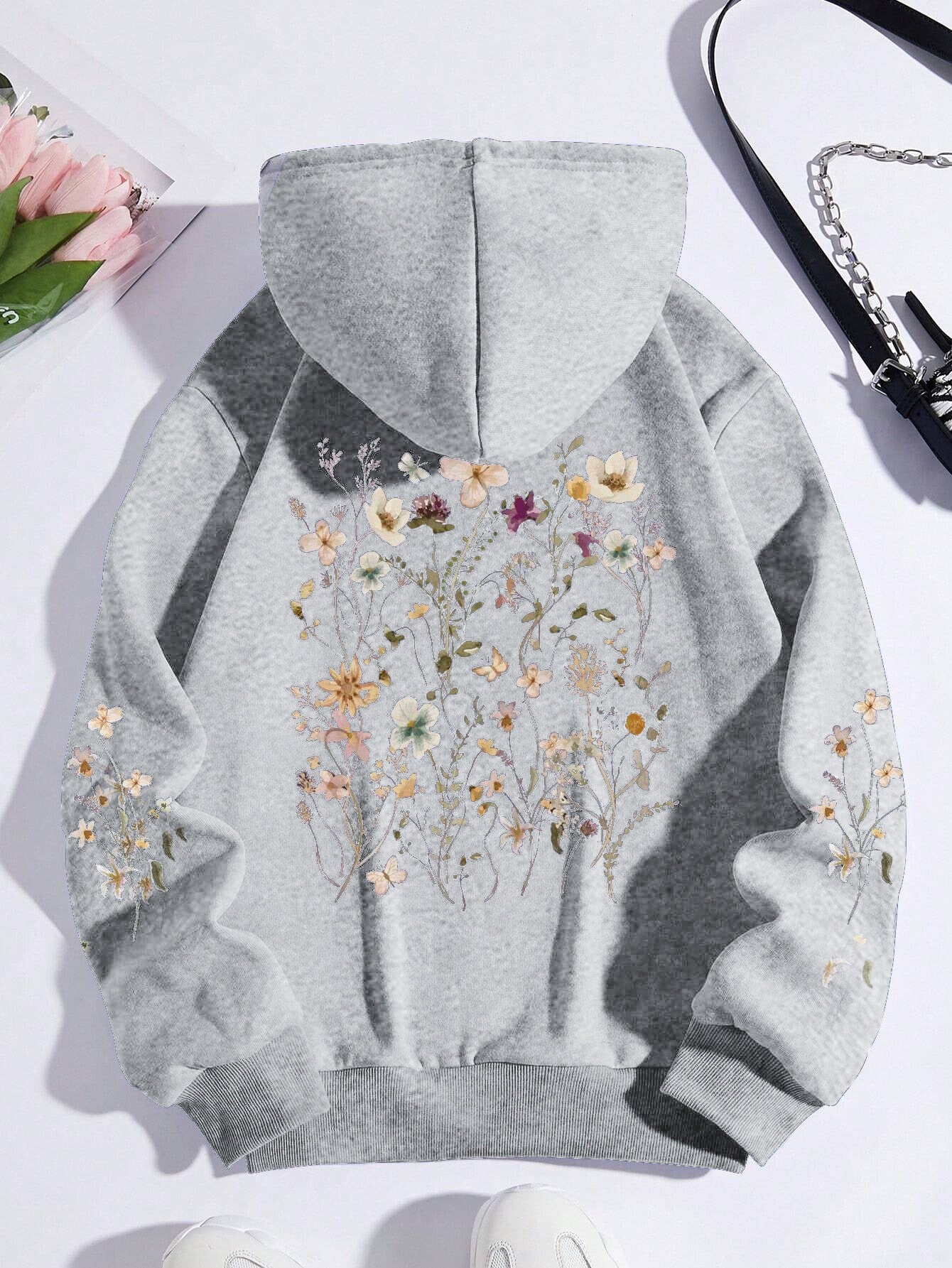 Floral Print Pocket Pullover Sweatshirt