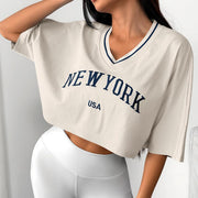 Printed Cropped Top – Short Sleeve, Loose Fit, Japanese Minimalist