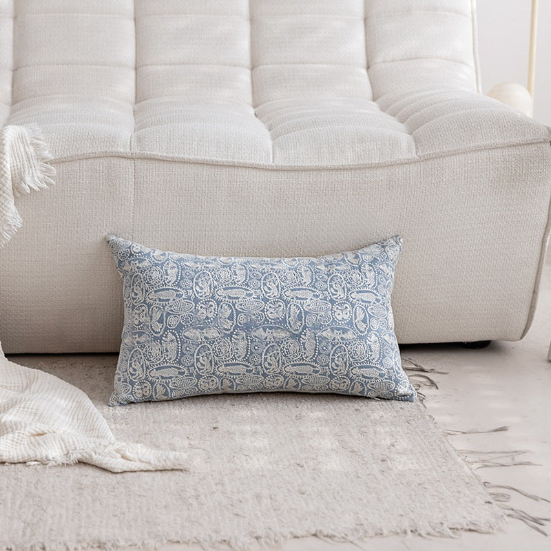 Embroidered Cotton-Linen Throw Pillow Cushion Cover - Botanical Floral Design