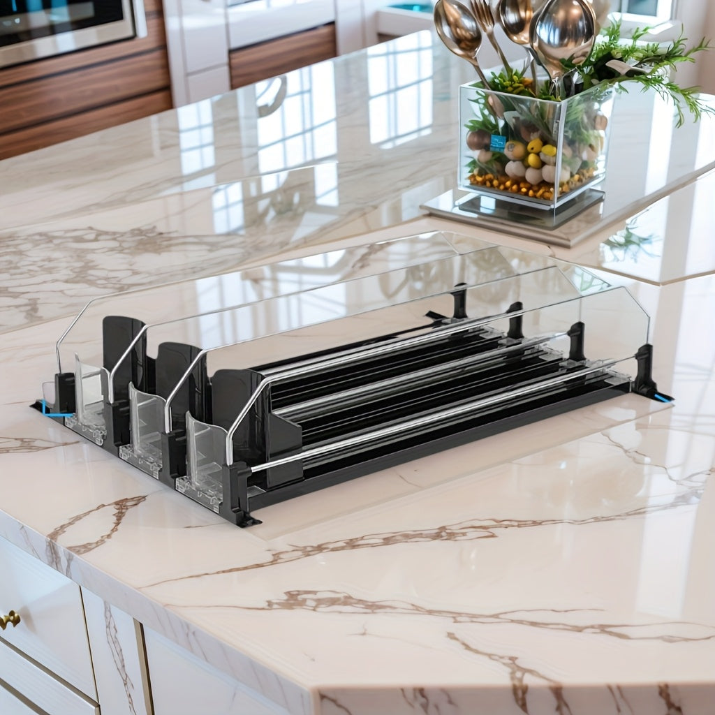 Adjustable Auto-Sliding Refrigerator Drink Organizer Rack – 4/3/2/1 Row Configurations for Cans and Bottles