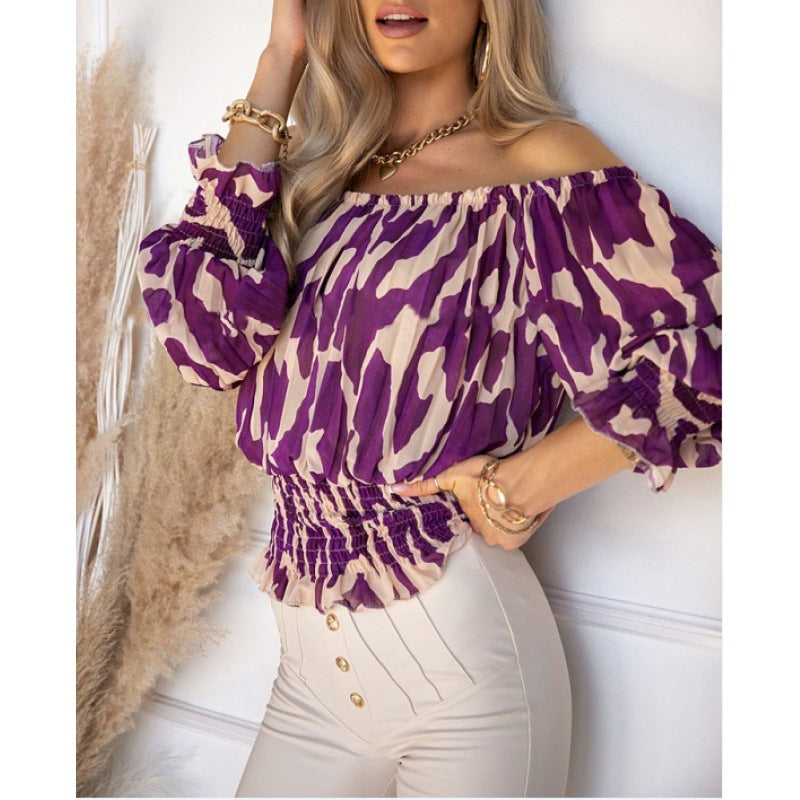 Women's Geometric Print Off-The-Shoulder Lantern Sleeve Top