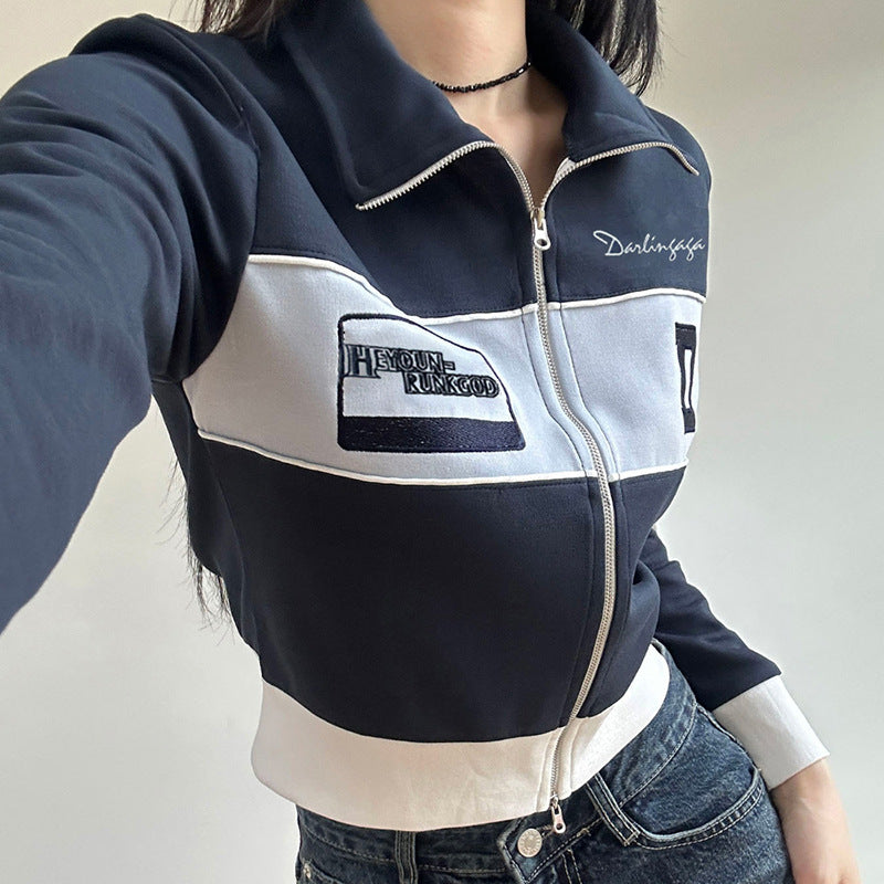 Retro Colorblock Double-Zip Loose Streetwear Jacket