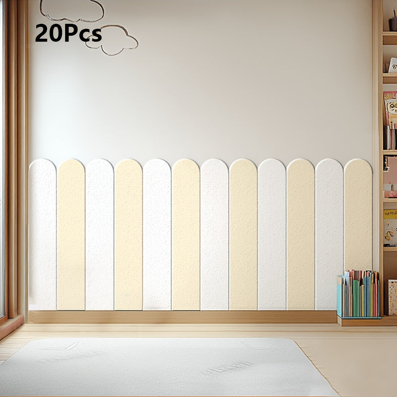 20-Pack Modern Minimalist Vertical Striped & Arch Panel Wall Stickers - Peel-and-Stick Removable Self-Adhesive Vinyl Panels, Blue Beige White Turquoise Horizontal Accent Lines for Living Room…
