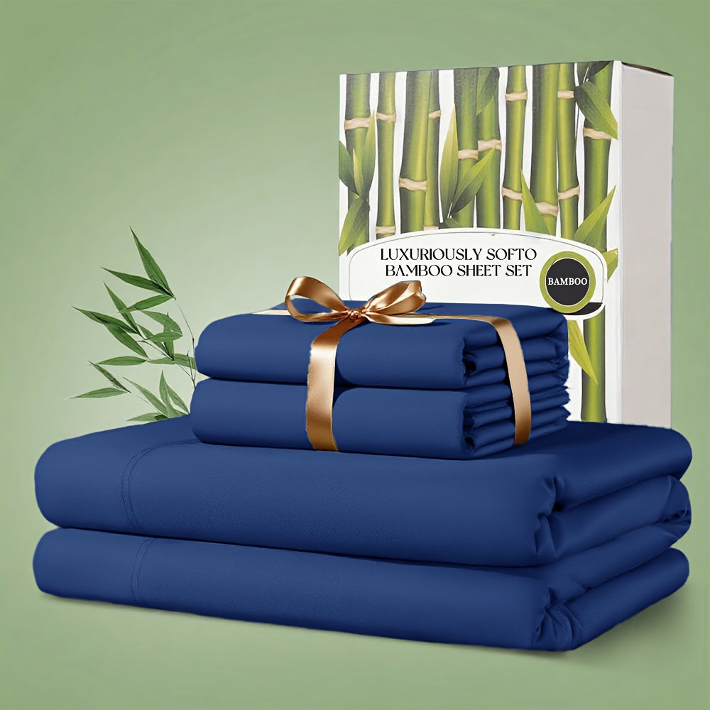 4 Pcs Bamboo Bed Sheet Set, 2200 TC Cooling Fabric, Bamboo Fitted Sheet Set, Extra 18\"-24\" Deep Pocket, Cooling & Breathable With Smooth Feel, Queen Size Sheets Ultra Soft For Hot Sleepers...