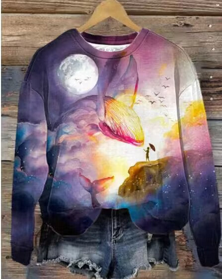 Cozy Printed Crew Neck Sweatshirt for Men & Women