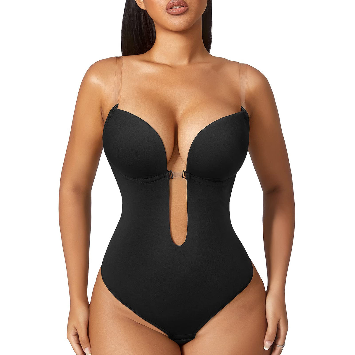 Deep-V Invisible Strap Push-Up Shapewear Bodysuit