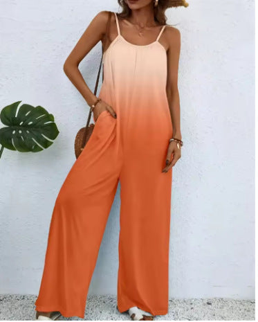 Women's Printed Loose Suspender Jumpsuit Romper