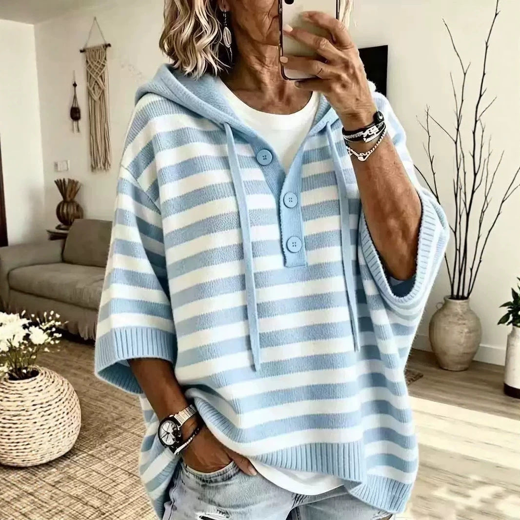 Hooded Knitted Sweatshirt with Drawstrings
