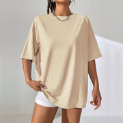 Loose-Fit Mid-Length Casual T-Shirt for Women – Soft Polyester, Trendy