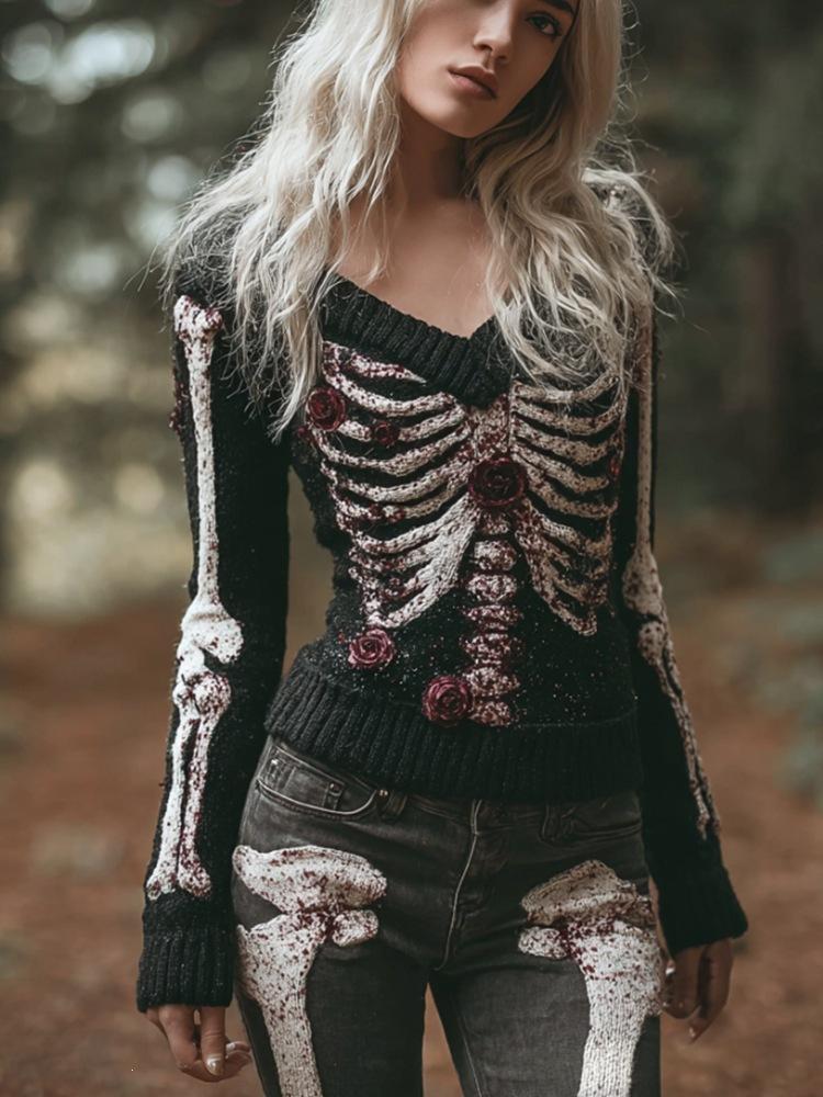 V-neck Pullover with a Premium Printed Faux-knit Design