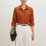 Womens Retro Workwear Shirt Long-Sleeve Top With Designer Style