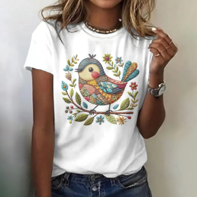 Vintage Floral Bird Tee: Cozy, Stylish Short‑Sleeve Top