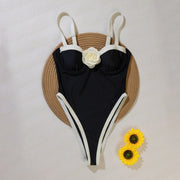 Womens 3D Floral Deep-V Figure-Flattering One-Piece Swimsuit For European And American Styles