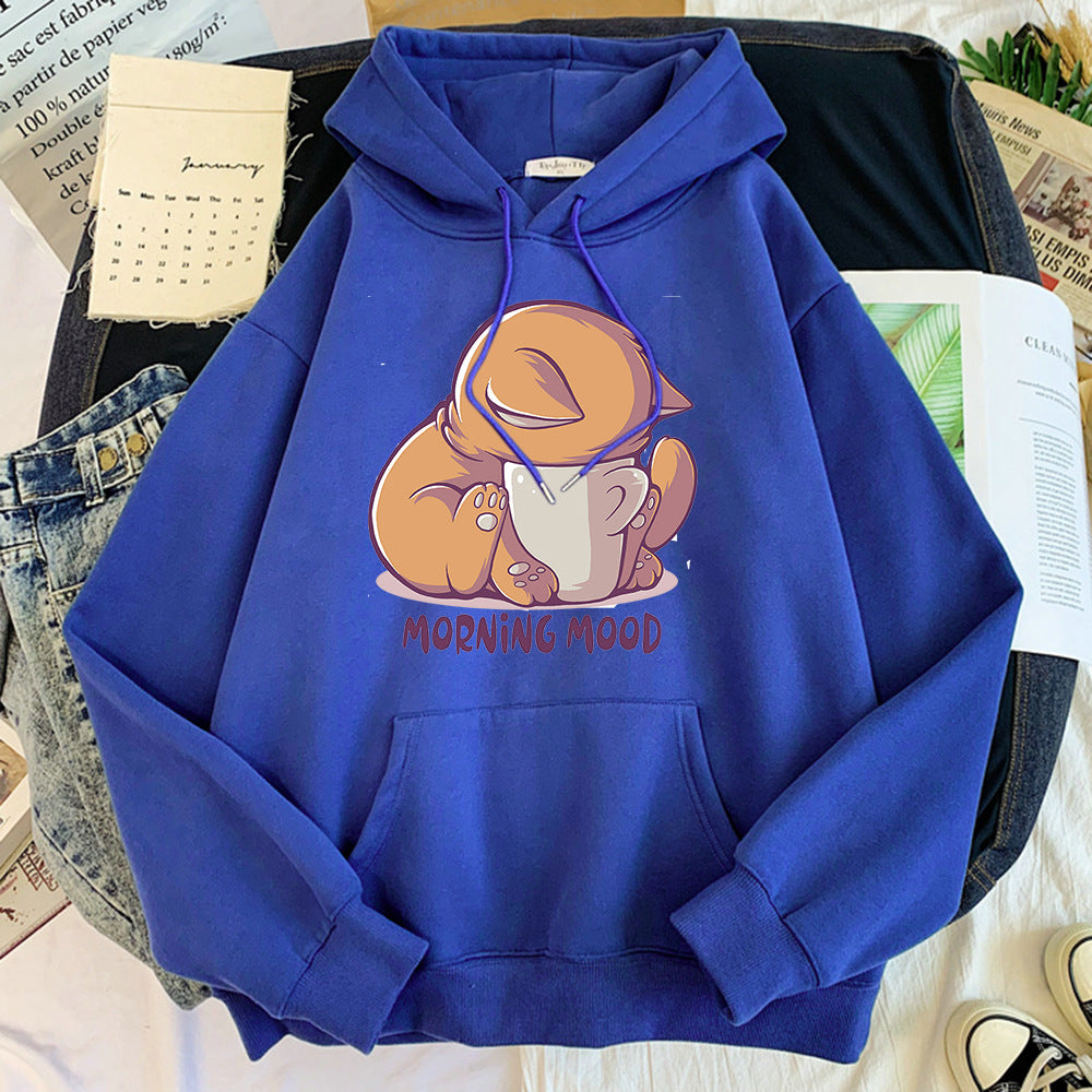 Cozy Cartoon Animal Velvet Hoodie for Cute Streetwear Style