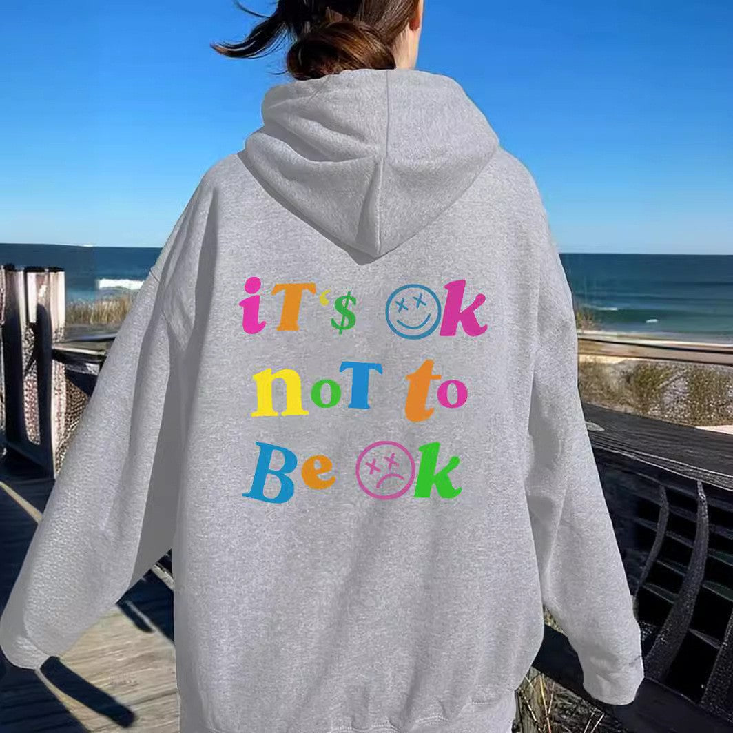 Women's Letter Print Drawstring Casual Hooded Sweatshirt