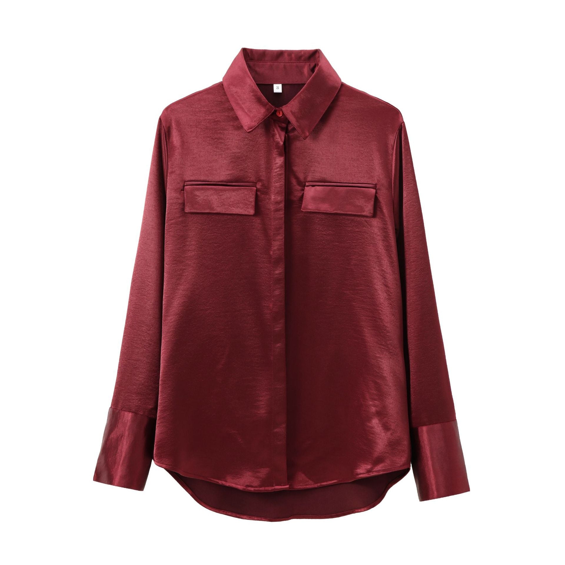 Womens Multi-Colored Shirt With Pocket Detail Lapel Collar And Silk-Satin Texture