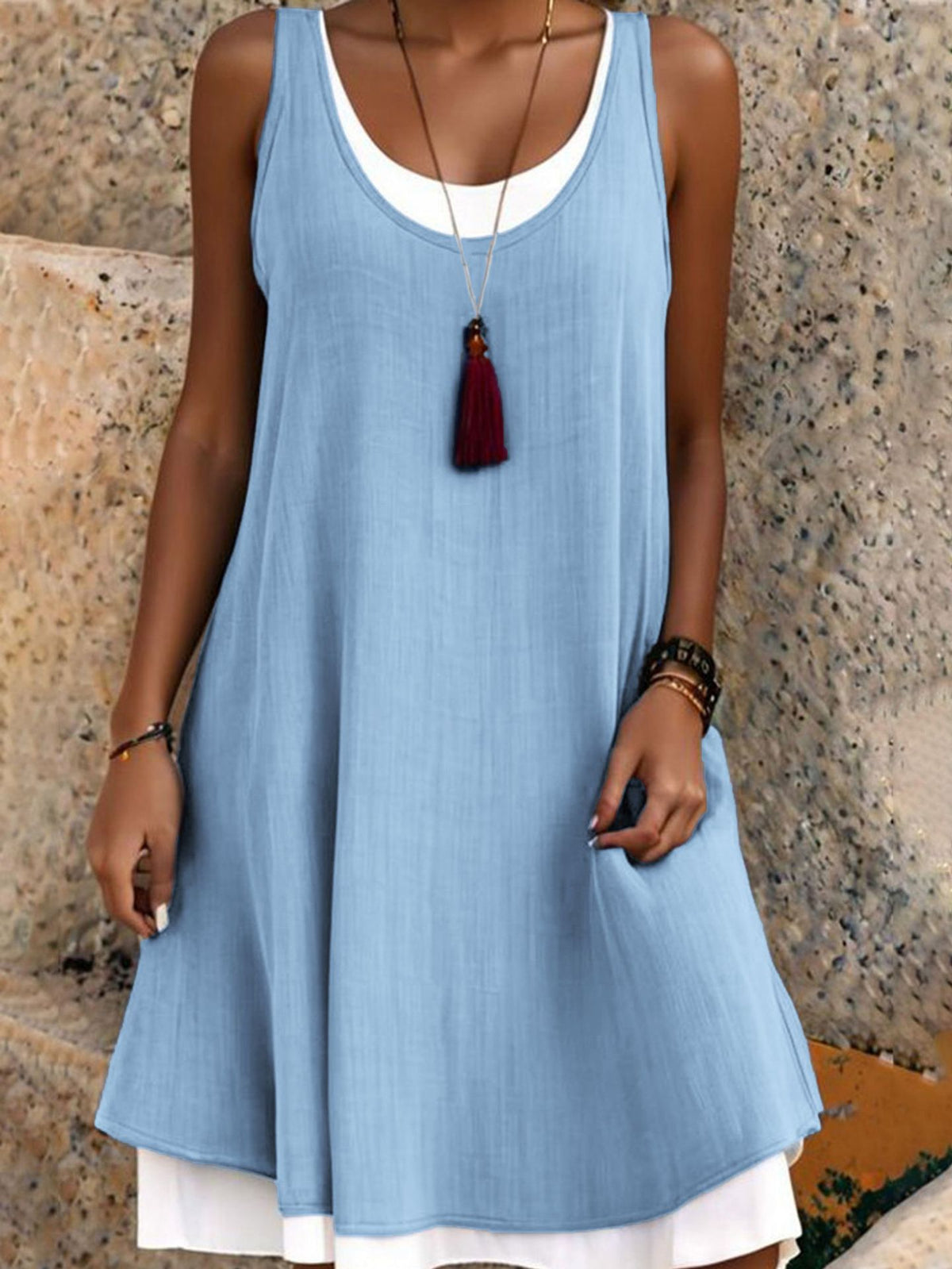 Casual Sleeveless Fake Two-Piece A-Line Tank Dress