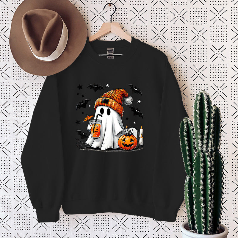Women's Cute Halloween Ghost & Pumpkin Graphic Sweatshirt