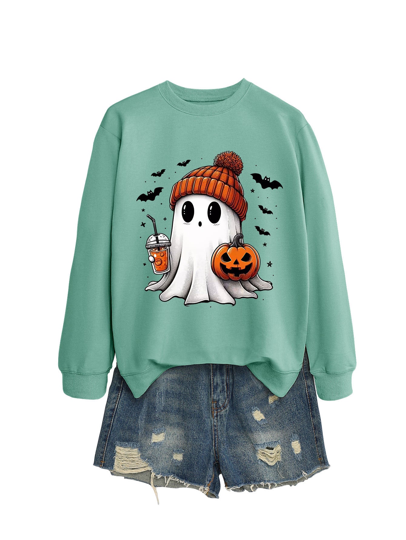 Pumpkin Print Long Sleeve Crew Neck Sweatshirt