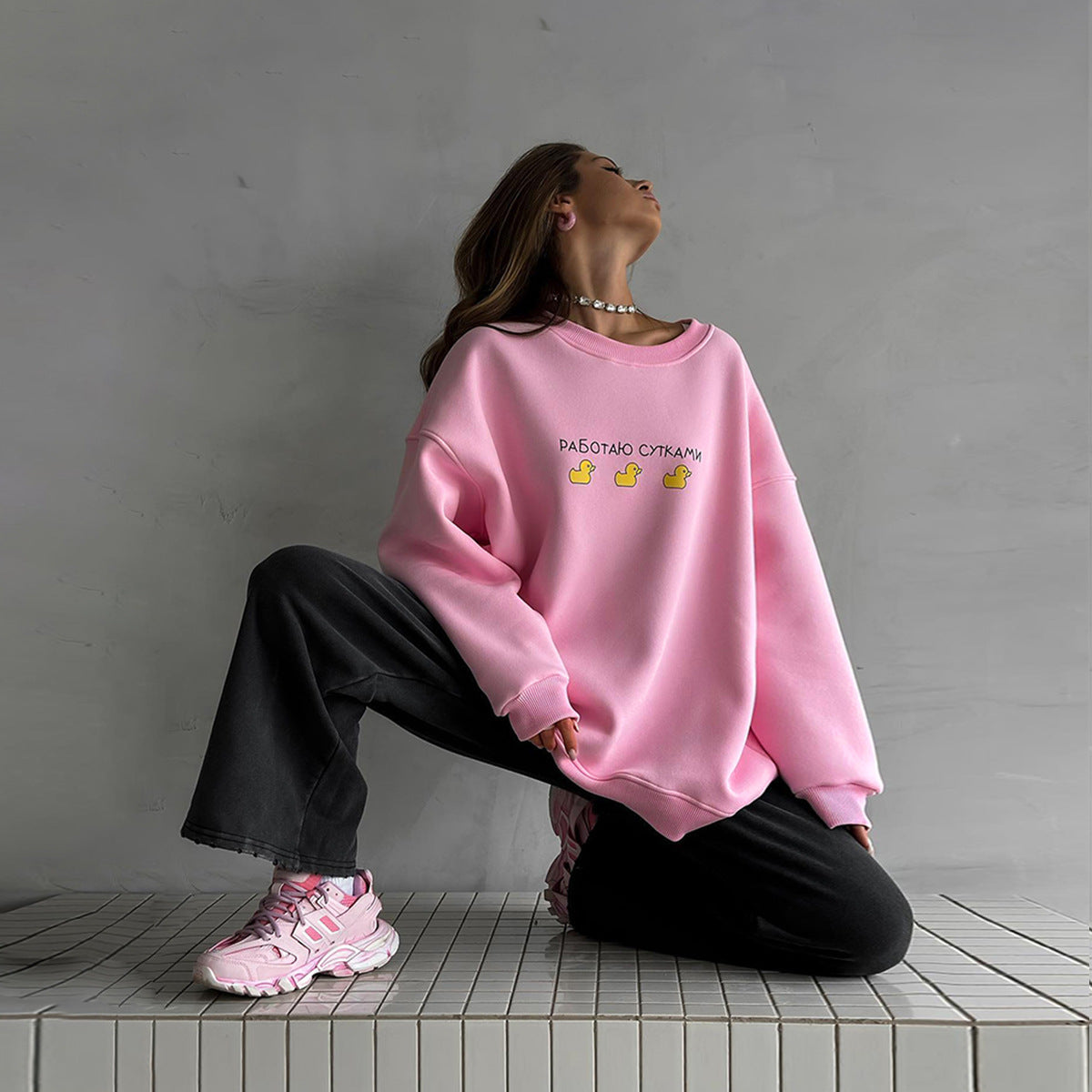 Chic Painted Animal Print Loose Pullover Sweatshirt