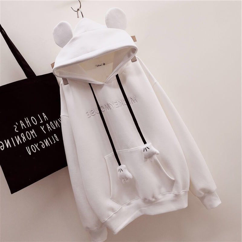 Women's Fleece-Lined Embroidered Cartoon Pullover Sweater
