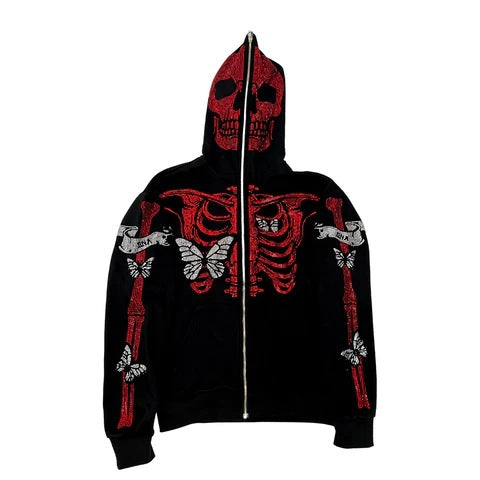 Edgy Skull Print Hooded Sweatshirt for Women