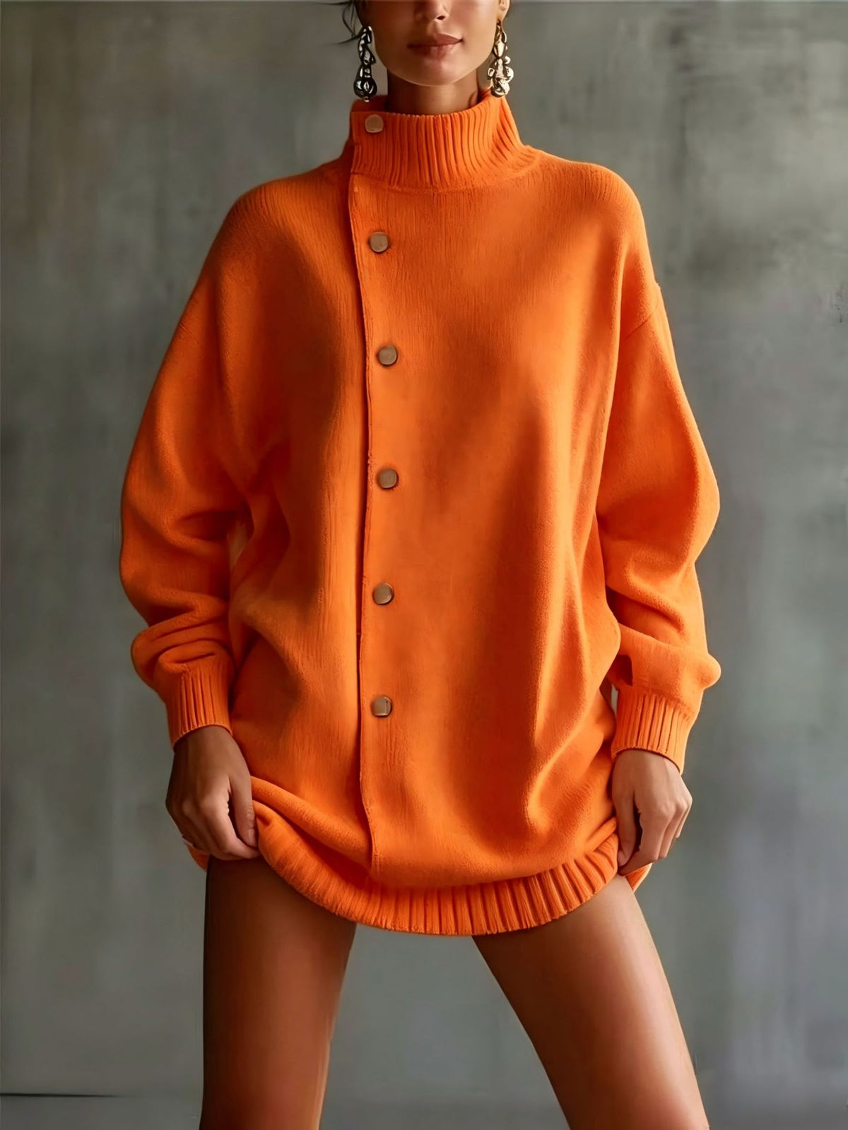 Womens Turtleneck Sweater Cardigan Knitted Outerwear for Fallwinter