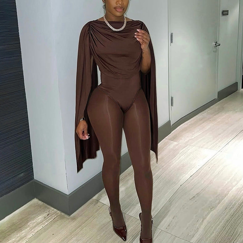 Women's Solid Patchwork Long Sleeve Mesh Jumpsuit