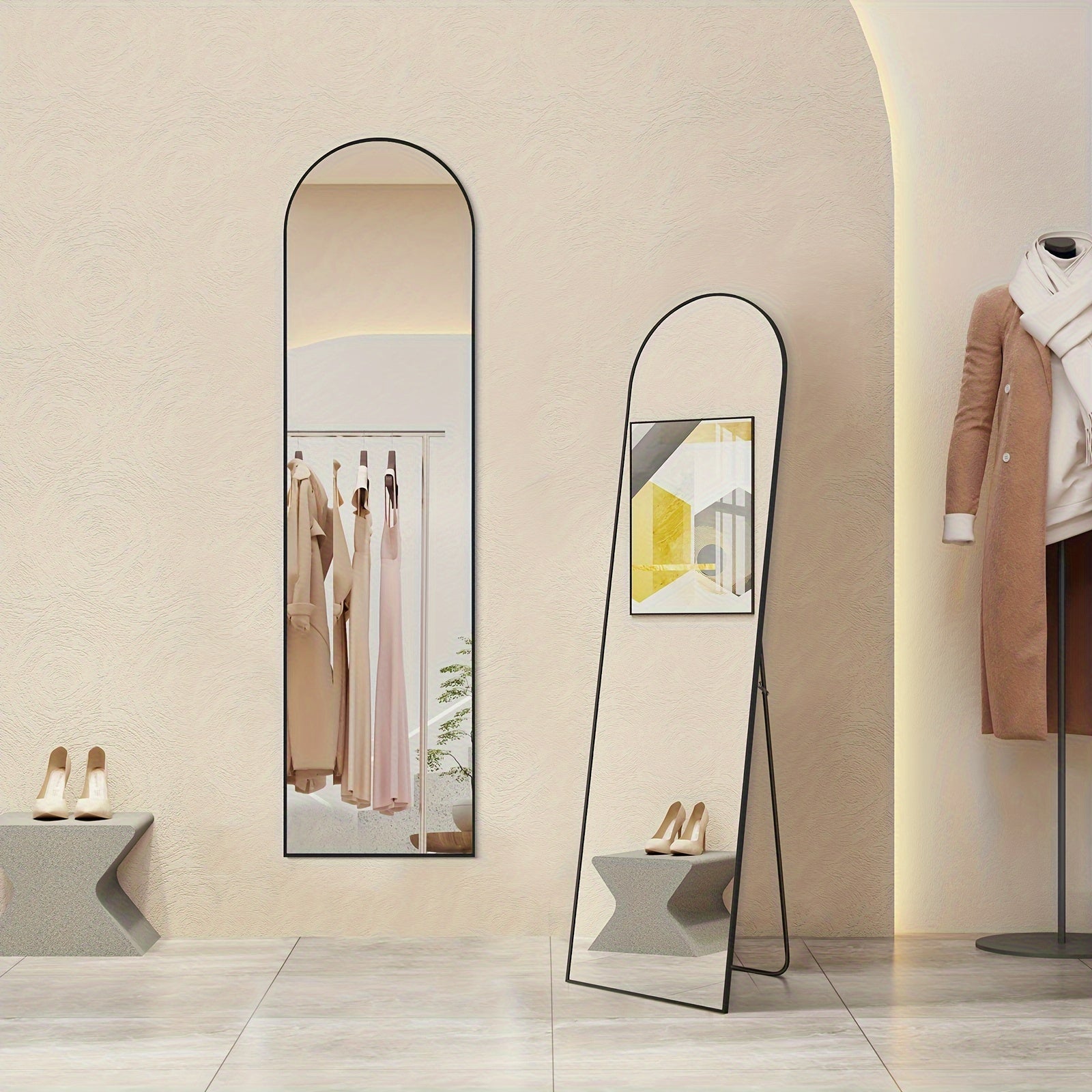 OLIXIS Arched Full Body Mirror with Stand - 59"x16" Large Floor/Wall Mirror, Shatterproof Nano Glass & Aluminum Alloy Frame, Moisture-Resistant Arched Design for, Office, Dressing Room - Modern…
