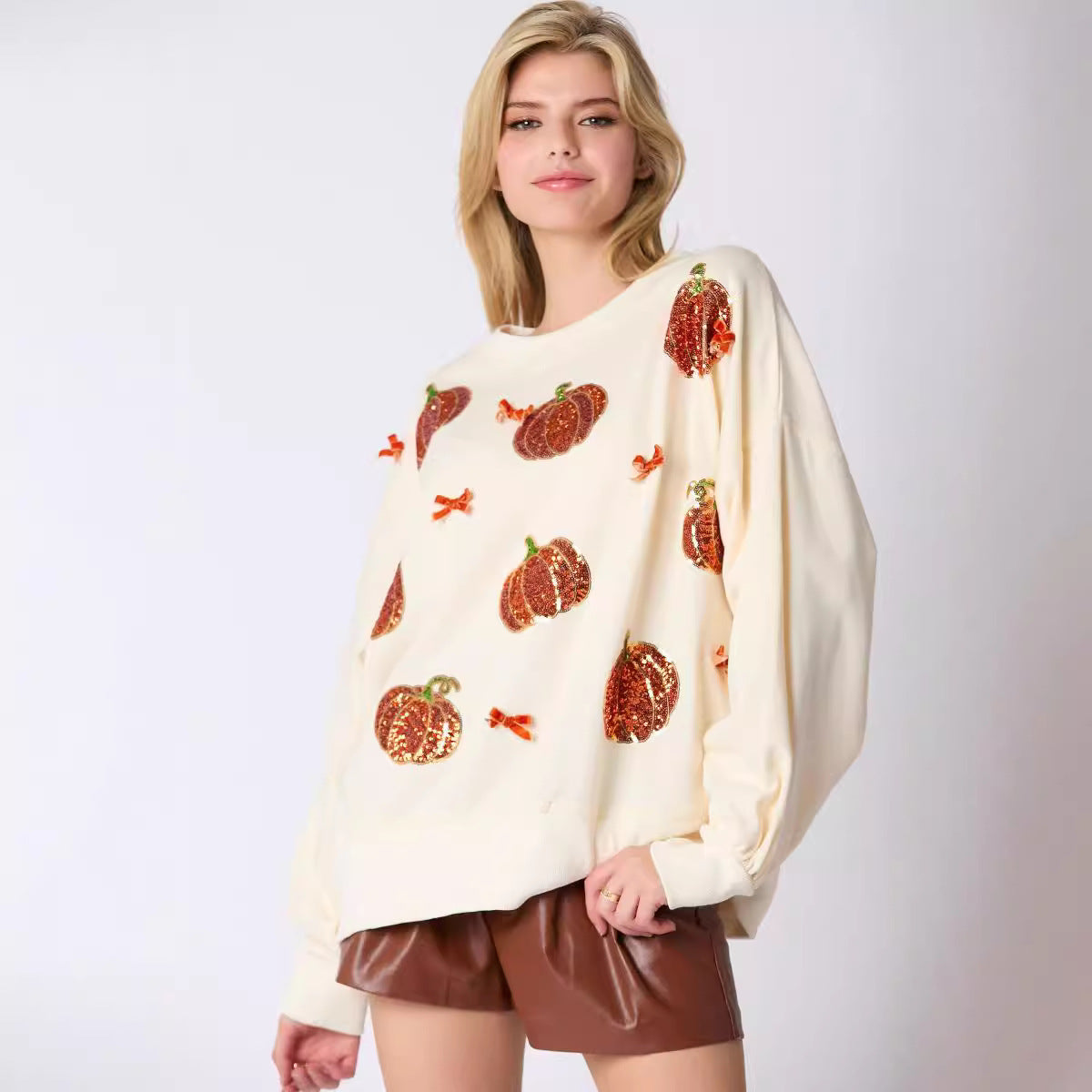 Women's Halloween Pumpkin Embroidered Loose Casual Sweater Top