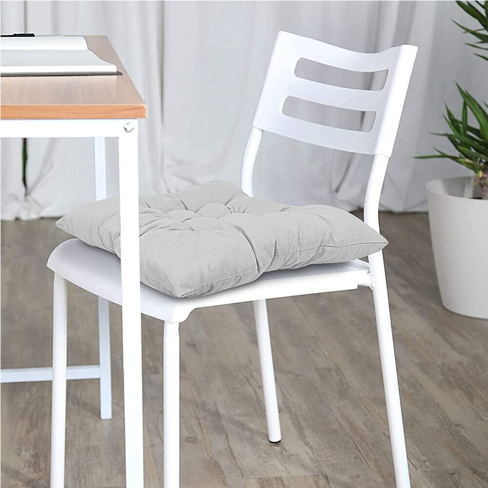 4 Pack Seat Pad Dining Room Garden Kitchen Chair Seat Cushions Tie on Plain Uk