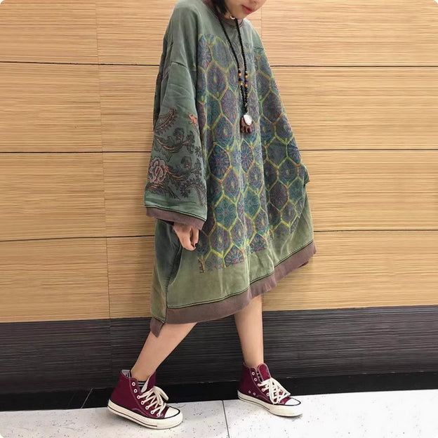 Plus Size Batwing Sleeve Printed Casual Dress