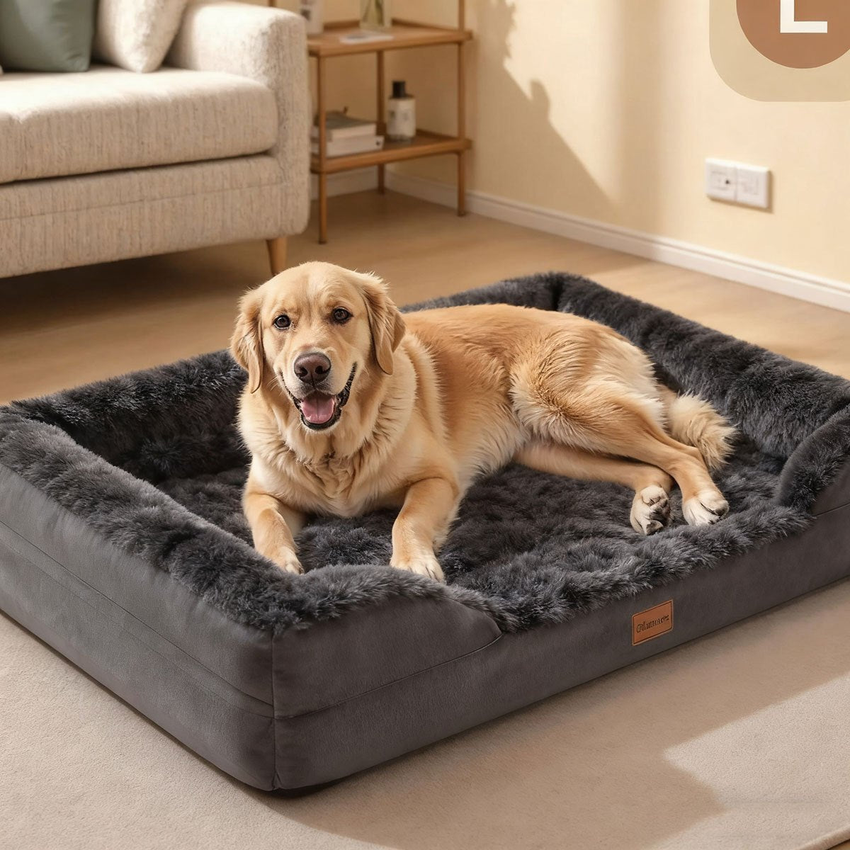XL Orthopedic Memory Foam Dog Bed For Large Dogs - Removable Washable High Quality Grey Pet Sofa Bed With Thickened, Orthopedic For Golden Retrievers, Labradors, German Shepherads, Giant Breeds (easy