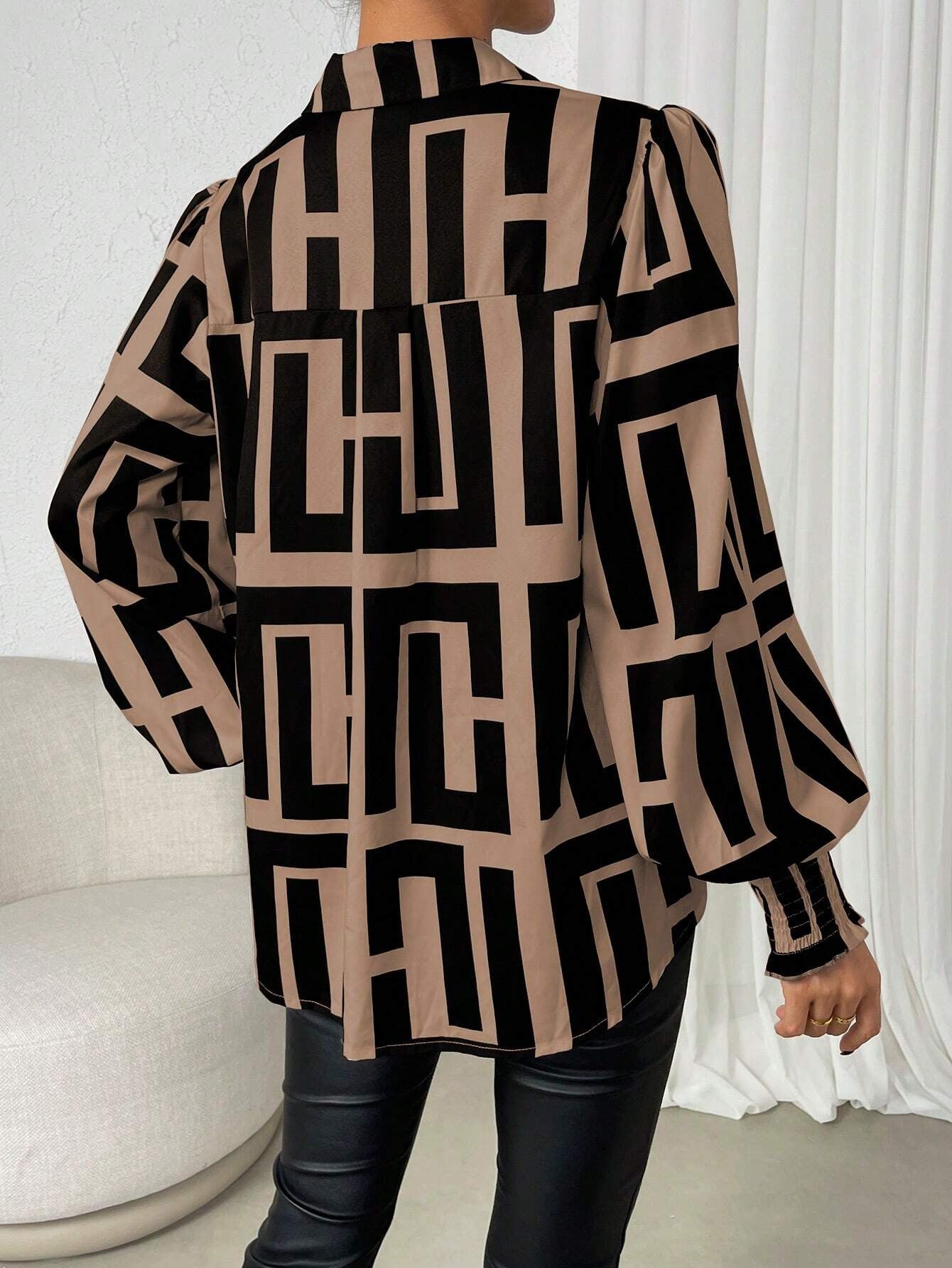 Print Lantern Sleeve Shirt