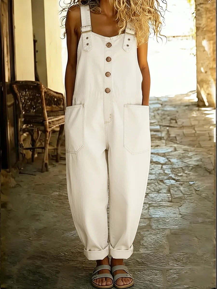 Fashionable Retro Distressed Loose Womens Casual Denim Jumpsuit