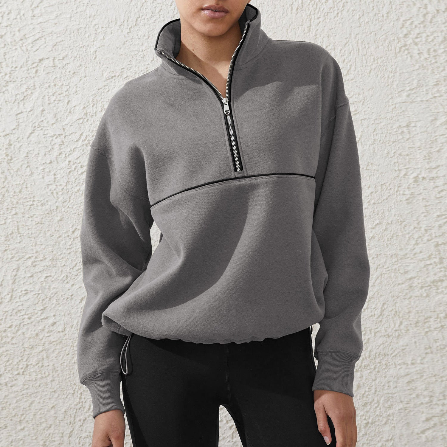 Women's Contrast Half-Zip Sports Pullover Sweatshirt