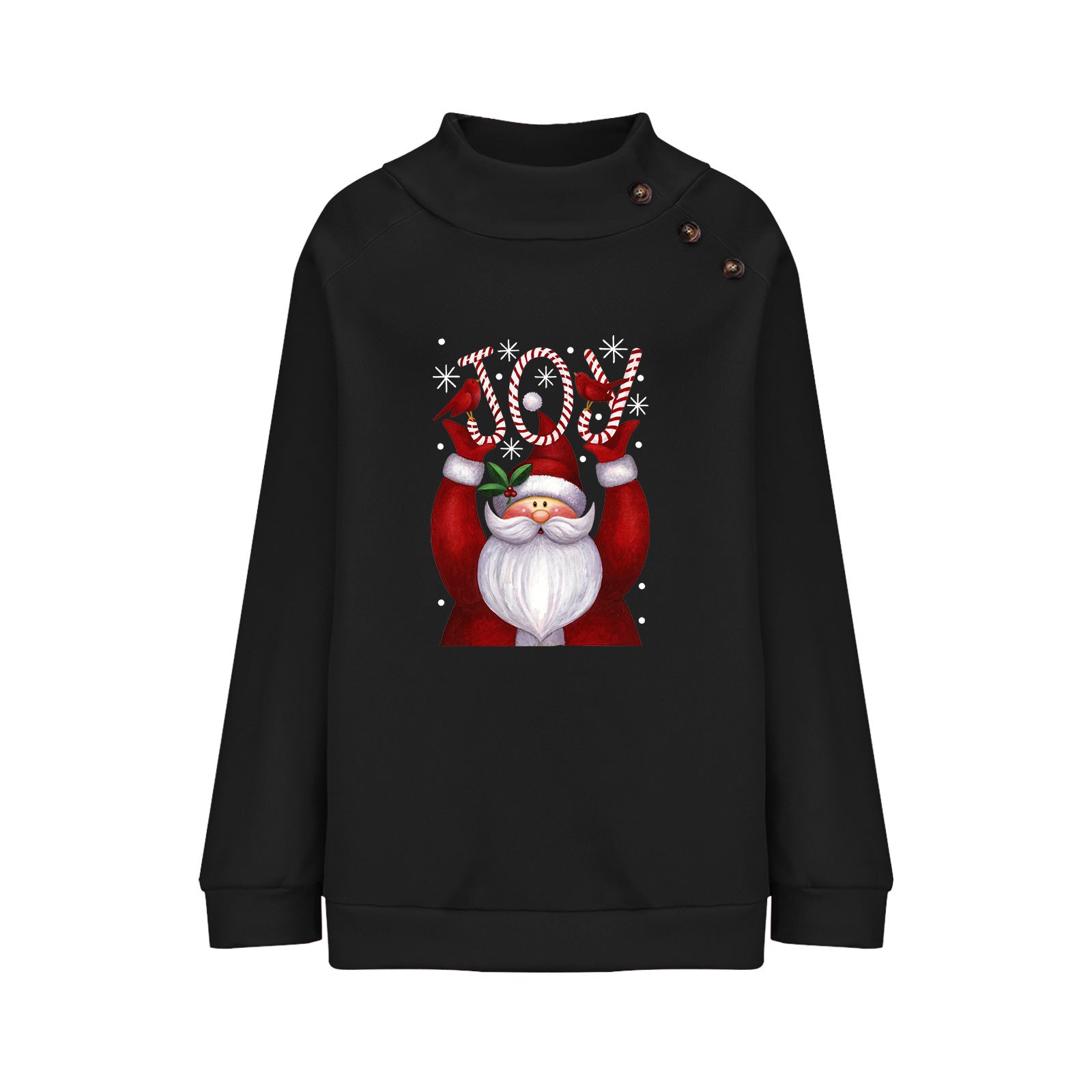 Printed Button Christmas Loose Long Sleeve Sweatershirt Women