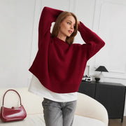 Relaxed Laid-back Short Knit Long-sleeve Crewneck Pullover