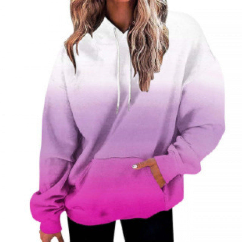 Women's Digital Print Loose Fit Hooded Sweater