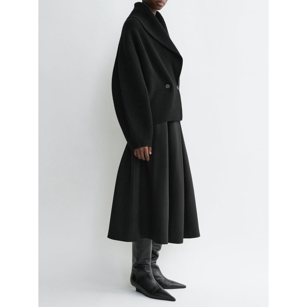 Women's Simple Loose Cardigan with Curved Collar