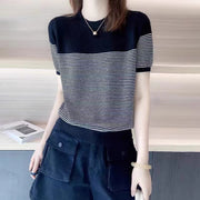 Round Neck Ice Silk Knitwear Thin Simple Pullover Short Sleeve