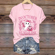 Women's Printed Cotton V-Neck Short Sleeve Tee