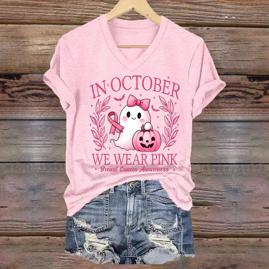 Women's Printed Cotton V-Neck Short Sleeve Tee